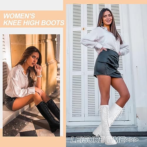 Jeossy Women's Knee High Combat 9603 Boots, Tall Platform Chunky Heel Boots Wide Claf2