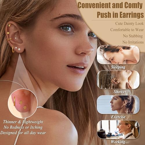 image for LOYALLOOK Threadless Flat Back Earrings 316L Surgical Steel Gold Carti