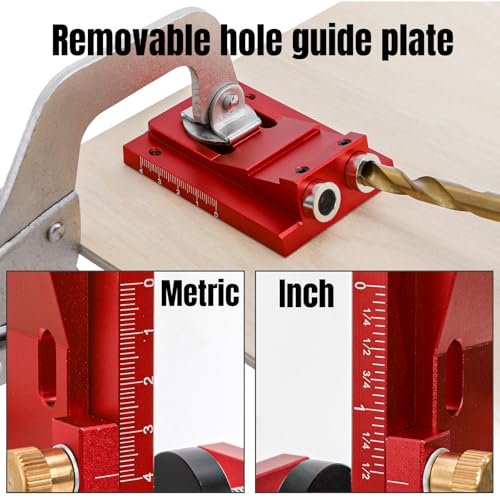 Image of Hiceeden Adjustable Pocket Hole Jig Kit, Aluminum Alloy Pocket Screw Jig Tools Set with 15 Degree Joint Angle, Portable 3 /8 Inch Hole System for Woodworking Hole Drill Guide, Red