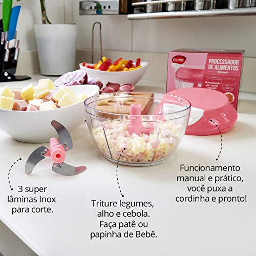 Processador Triturador Manual 3 Lâminas 550ml Cor:Rosa (CK)