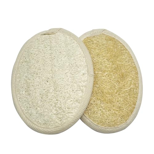 Natural Loofah Sponge 2 Pack - Eco-Friendly Exfoliating Body Scrubber for Men & Women, Biodegradable Shower Luffa with Dual-Sided Scrub (Gentle Terry Cloth & Revitalizing Exfoliator), Travel-Friendly