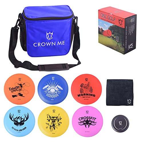 CROWN ME Disc Golf Starter Set,Disc Golf Set with 6 Discs, 1 Marker,1 Towel and Starter Disc Golf Bag Fairway Driver