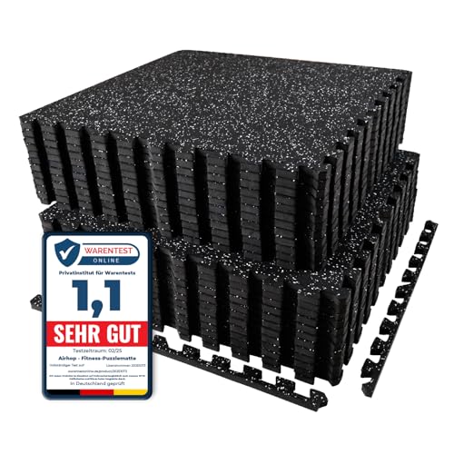 AIRHOP 24 Matten 60x60x1,4cm Extra Dicke Robuste Gummierte, rutschfeste Puzzlematte, Geeignet Für Fitnessstudio Und Heimfitness, Schwere Trainingsbelastung, Bodenschutzmatte Fitness