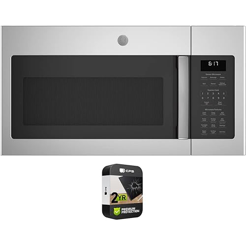 GE JVM6175SKSS 1.7 Cu. Ft. Over-the-Range Sensor Microwave Oven Stainless Steel Bundle with Premium 2 YR CPS Enhanced Protection Pack