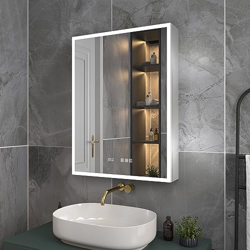 PROPLUS 592047 Recessed Swing-Door Medicine Cabinet with Polished Stainless Steel Frame, 16