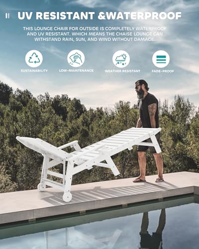 image for SERWALL Patio Chaise Lounge Chair, 78'' Long HDPE Outdoor Lounge Chair