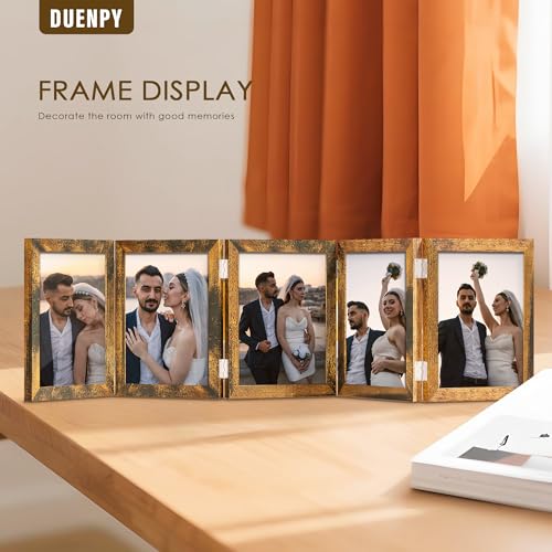 Image of DUENPY 5 Folding 5x7 Accordion Wood Frame Plexiglass Brown