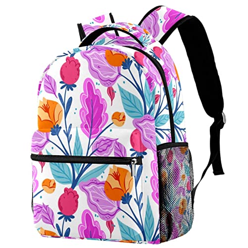 Sac à dos voyage motif floral Medium avec porte-bouteille pour l'école et les loisirs