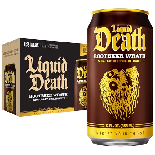 Liquid Death Soda-Flavored Sparkling Water - Rootbeer Wrath, Less Sugar*, Huge Flavor, No Caffeine, No Artificial Sweeteners, 12 Fl Oz (Pack of 12)