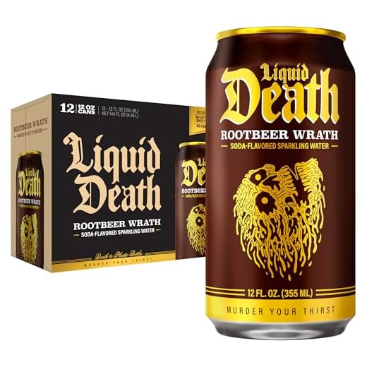 Liquid Death Soda-Flavored Sparkling Water - Rootbeer Wrath, Less Sugar*, Huge Flavor, No Caffeine, No Artificial Sweeteners, 12 Fl Oz (Pack of 12)