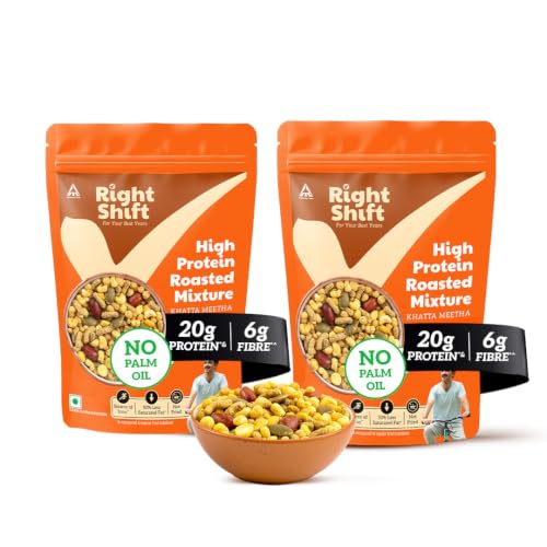 Right Shift High Protein Roasted Mixture - Khatta Meetha Pack of 2 (150g x 2)|20g Protein, 6g Fibre
