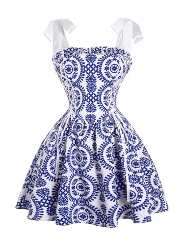 Image of Milumia Women's Floral Tie Shoulder Cami Dress Lace Up Side Vintage Flared Short Dresses