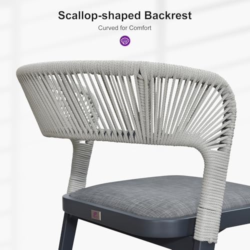 Image of PURPLE LEAF Outdoor Dining Set for 10 with Built-in Cushions Deep Grey