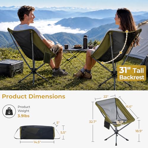 Silla Plegable Ligera con Giro 360°, Silla de Camping para Adultos con Bolsillo Lateral y Bolsa de Almacenamiento, Portátil para Exterior que se Monta en Solo 7 Segundos, Rotación Flexible 360° miniatura 2