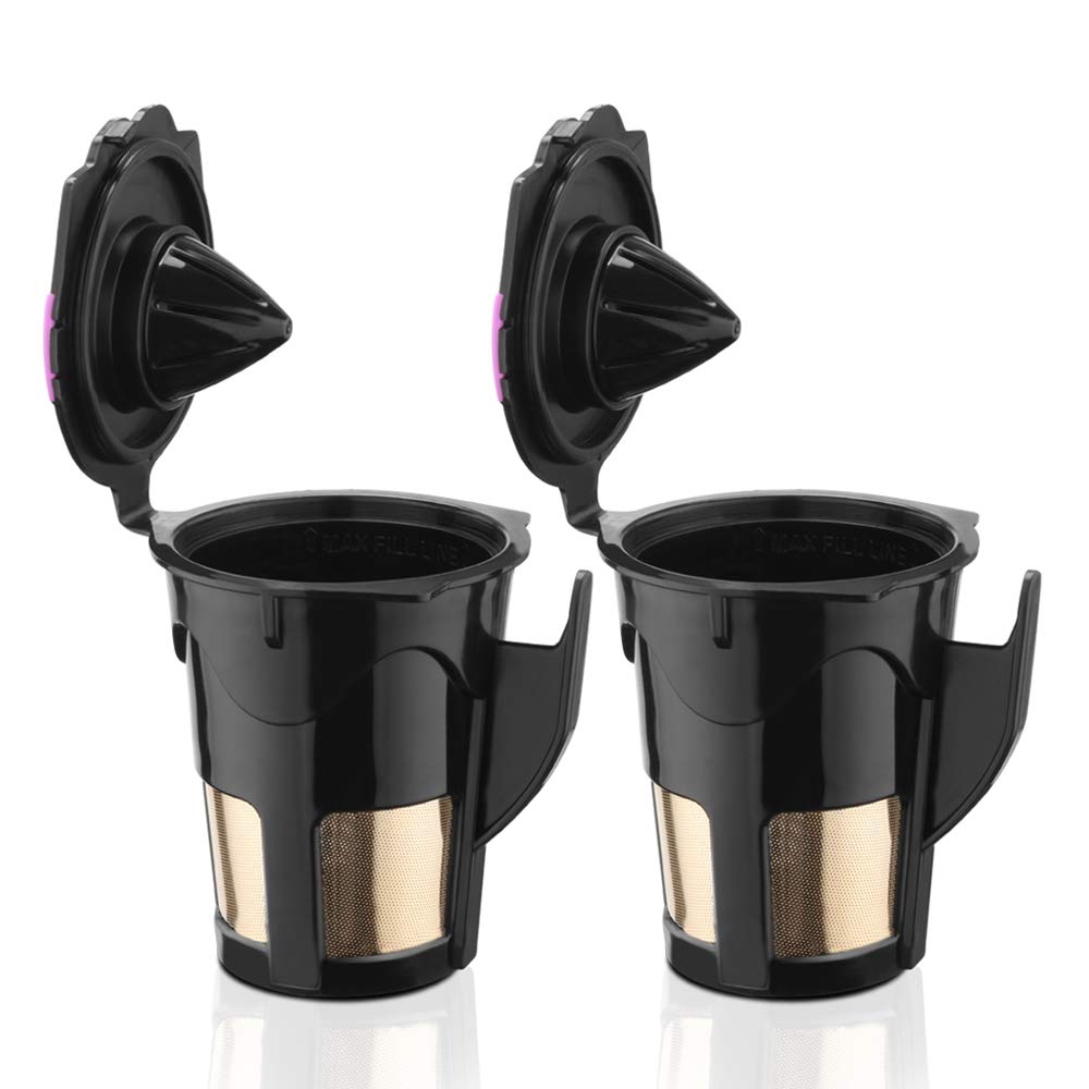 BRBHOM 24K Gold Reusable 2.0 K-Carafe Refillable K cup Reusable Coffee Filters for Keurig 2.0 K200 K300 K400 K500 Series (Black)