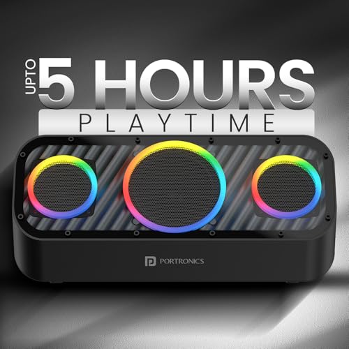 Portronics Microblast 60W HD Sound Portable Party Speaker With Bass Boost Technology, Upto 5 Hours Playtime, 2.1 Channel, RGB LED Lights, Bluetooth 5.3V, AUX In,USB Drive,SD Card, Type C Fast Charging 2