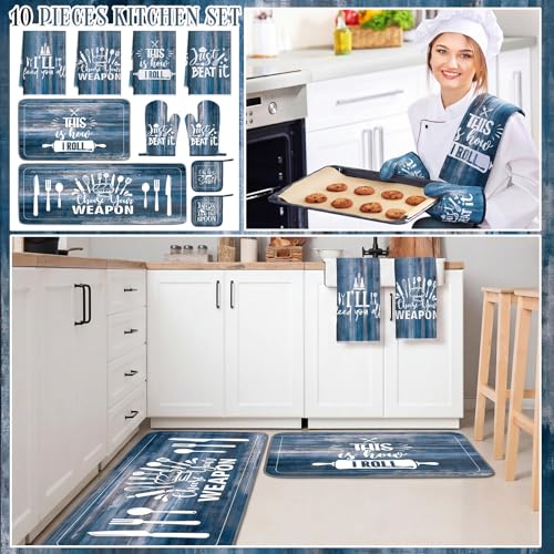 Fourluoo 10 Pcs Farmhouse Kitchen Decor Set Blue Kitchen Accessories by Fourluoo - Used condition - Image 2