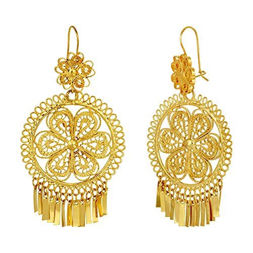 Folklorico Dance Traditional Mexican Gold Filigree Earrings, Full Flower Earrings, Day of the Dead