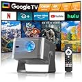 Smart Projector with Google TV, 4K Support Portable Mini Projector with Wifi and Bluetooth, Auto Focus & Obstacle Avoidance, TV Stick, 650 ANSI & Voice Control, HY350GT Home Theater Proyector Outdoor