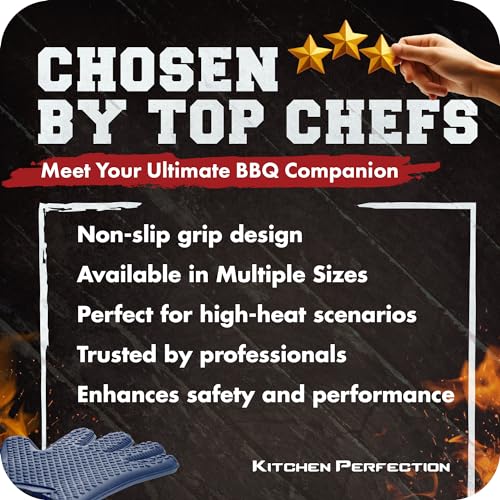 Image of KITCHEN PERFECTION Silicone Smoker Oven Gloves -Extreme Heat Resistant BBQ Gloves -Handle Hot Food Right on Your Smoker Grill Fryer Pit|Waterproof Oven Mitts Grill Gloves |Superior Value Set+3 Bonuses
