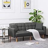 Ampela Futon Sofa Bed 74' Modern Convertible Folding Lounge Couch Loveseat Daybed Upholstered Sofá with 2 Pillows for Bedroom and Living Room Bedroom, Apartment,Home Office,Black