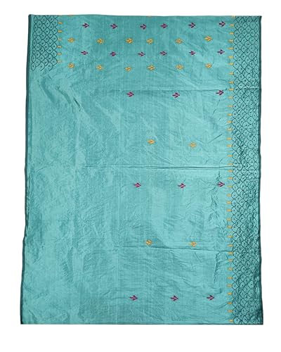 Image of SHRISTI CLOTHINGS Women's Hand Embroidered Cotton Silk Kantha Stitch Saree with Blouse Piece (J420724 LIGHTGREY)