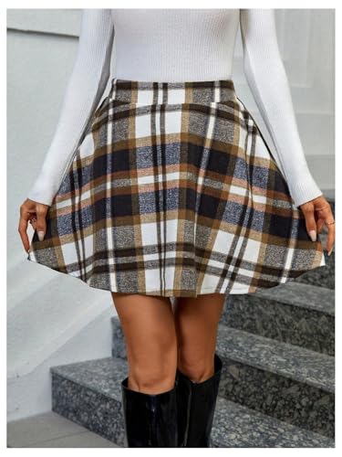 Floerns Women's Plaid High Waisted A Line Skirt Ruffle Hem Pleated Skirts3