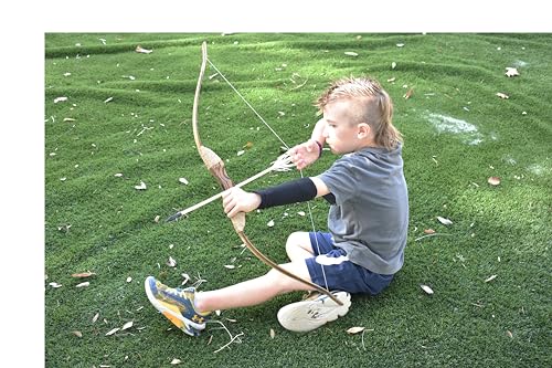 FSFF Enhanced Wooden Bow and Arrow for Kids 2-Bows 2-Four Arrow quivers 16-Arrows w/ Feathers 10-Large Targets & 2-armguards Great Archery Set for Youth boy / Girl Beginner Archery Set for Kids