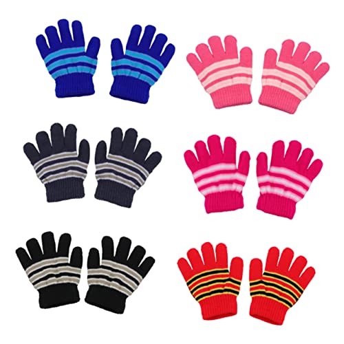 Healifty 6 Pairs Warm Knitted Gloves Full Finger Elastic Winter Mittens for Boys and Ages Soft Comfortable and Easy to Clean