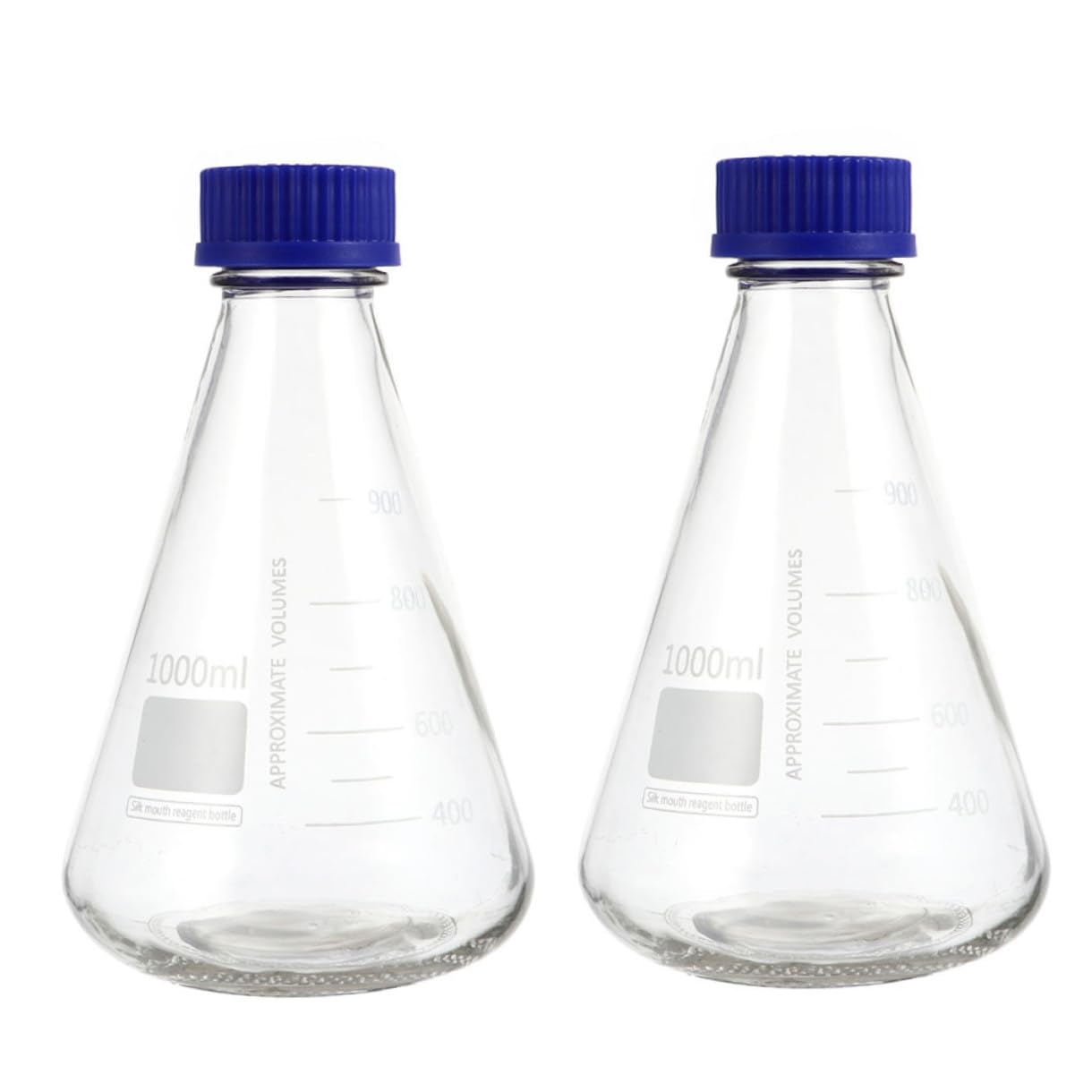 GLEAVI 2pièces Flacons Coniques pour Réactifs Verre avec Bouchon à Vis Bleu et Graduation Matériel de Laboratoire