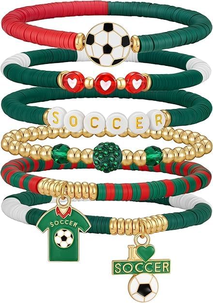 2026 World Soccer Cup Stretch Beaded Bracelets Soccer Gifts Football Charm Game Day Fan Bracelets Stackable Sports Jewelry for USA Mexico Canada Argentina Brazil Fans Gifts for Women Men