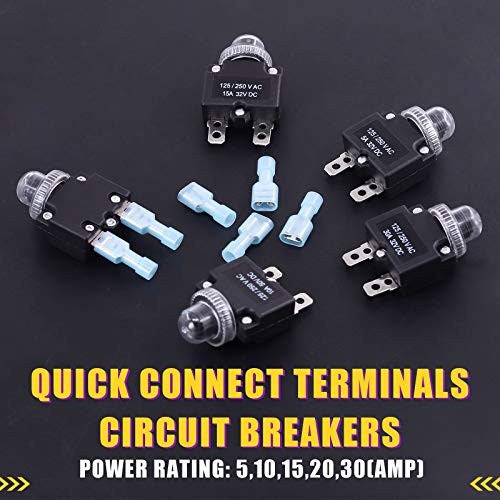 Swpeet S1463 30Pcs 5 Sizes Thermal Circuit Breaker With Quick Connect Terminals And Waterproof Button Caps Assortment Kit, 5Amp 10Amp 15Amp 20Amp 30Amp With Waterproof Push Button thumb #2