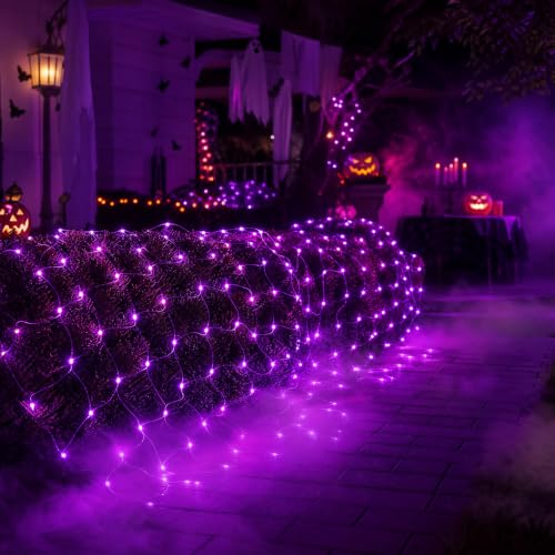 Image of DAZZLE BRIGHT Halloween 360 LED Net Lights, 12FT x 5 FT Connectable String Lights with 8 Lighting Modes, Halloween Decorations for Party Carnival Supplies, Indoor Outdoor Yard Garden Decor (Purple)