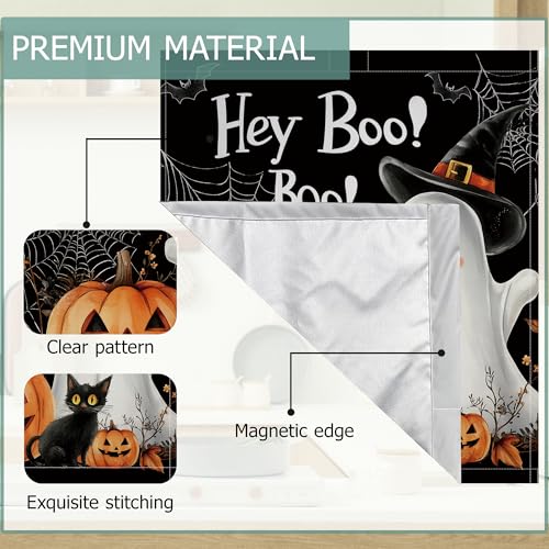 Image of Cute Ghost Dishwasher Covers for The Front Magnetic,Halloween Pumpkin Cat Refrigerator Magnets Decoration,Reusable Dishwasher Cover Panel for Home Kitchen Decor 23x26 Inch