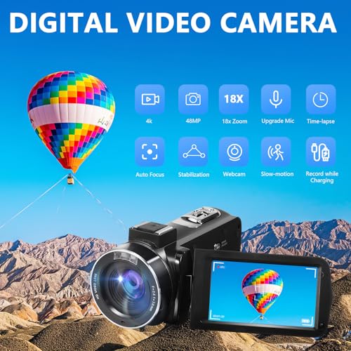 Image of 4-inch HD Touchscreen Video Camera for Vlogging and Filming, Digital Camcorder with Video Recording Function, Portable Movie Camera Suitable for YouTube Creators