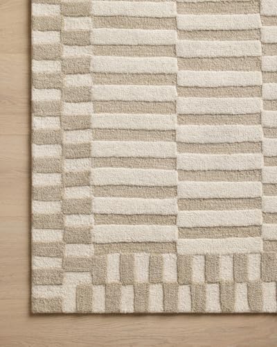 Image of Modern (High Low Pile) Pattern Wool Carpet with Loop Texture Yarn Anti Shedding Carpet Size 5x8 Feet B0 Beige Ivory Color