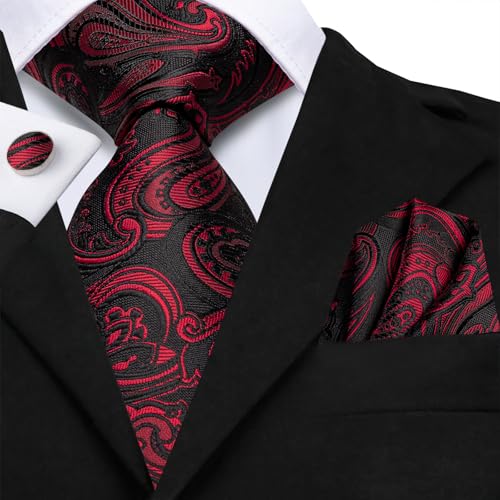 Image of Dubulle Mens Tie and Lapel Pin Paisley Striped Floral Necktie for Men Pocket Square Cufflinks 4PCS Set Wedding Party
