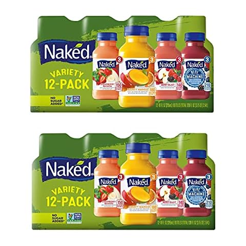 Gourmet Kitchn Naked Juice Variety Pack | Strawberry Banana, Mighty Mango, Berry Blast and Blue Machine | No Sugar Added And Non GMO - 2 Boxes (10 oz., 12 pk. Each), Total 24 Juice,2 Pack Cover