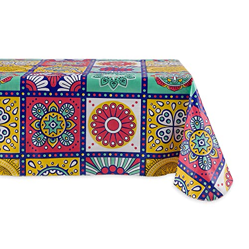 Dii Morocco Vinyl Tabletop Collection Tablecloth, Flannel Backed, Rectangle, 60X84, Morocco Summer #TOP21