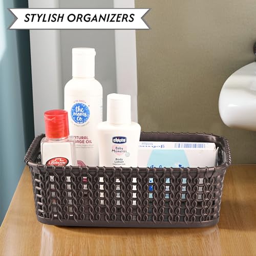 Image of Kuber Industries Pack of 2 Small Multi-Purpose Plastic Basket for Storage M15 | Spacious Stationary & Jewellery Holder | Home Organizers for Kitchen, Bedroom & Dining Table | Brown