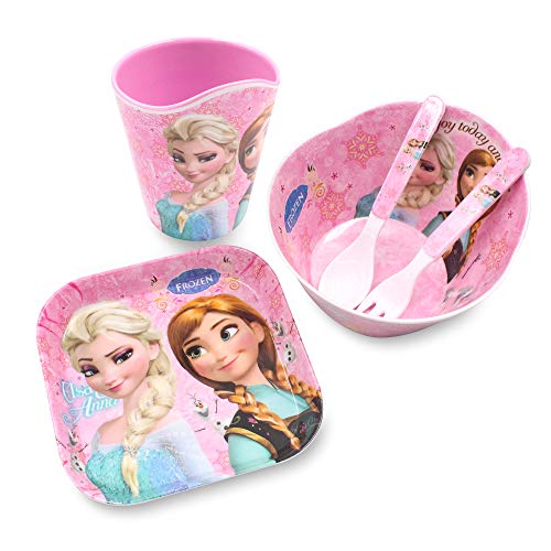 Cubiertos, Kitchen Finex Frozen Queen Elsa Princes Anna - Juego de 5 piezas de vajilla duradera de dibujos animados para comida, juego de comida incluye plato para servir cena con...