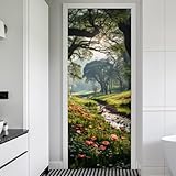 REDAMANCY Red Wildflower Forest Creek Peel and Stick Wall Stickers Vinyl 3D Mural Decals Decor Modern Wallpaper Self-Adhesive, Waterproof, Removable