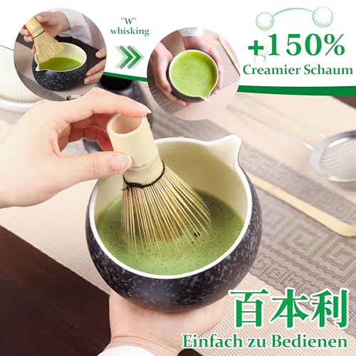 Matesen Matcha Set Schwarz, 5-teiliges Matcha Besen Set,Premium Starter Set, Matcha Tee Set mit Sieb Chawan und Besen… – Ansicht 4