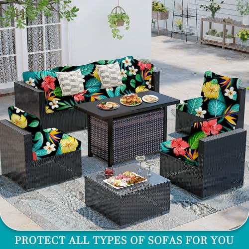 Image of 12 Pcs Stretch Patio Cushion Covers,Outdoor Couch Covers Replacement,Outdoor Couch & Sofa Slipcovers,for Patio Furniture Cushion Covers,Washable Reusable Furniture Protector (Floral,Cover Only)