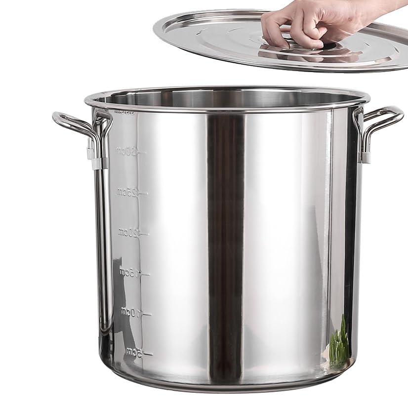 Olla de inducción comercial de 12 L a 169 L, cacerola de acero inoxidable con tapa, olla resistente para cocina profesional, ideal para sopas y guisos (33 L: 28,5 cm x 36 cm)