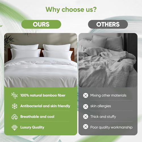 Image of TWK Luxury Sheet Set, Genuine 100% Organic Viscose Derived from Bamboo, Cooling & Breathable, Silky Soft, Bedding Sheets & Pillowcases (White, Queen)