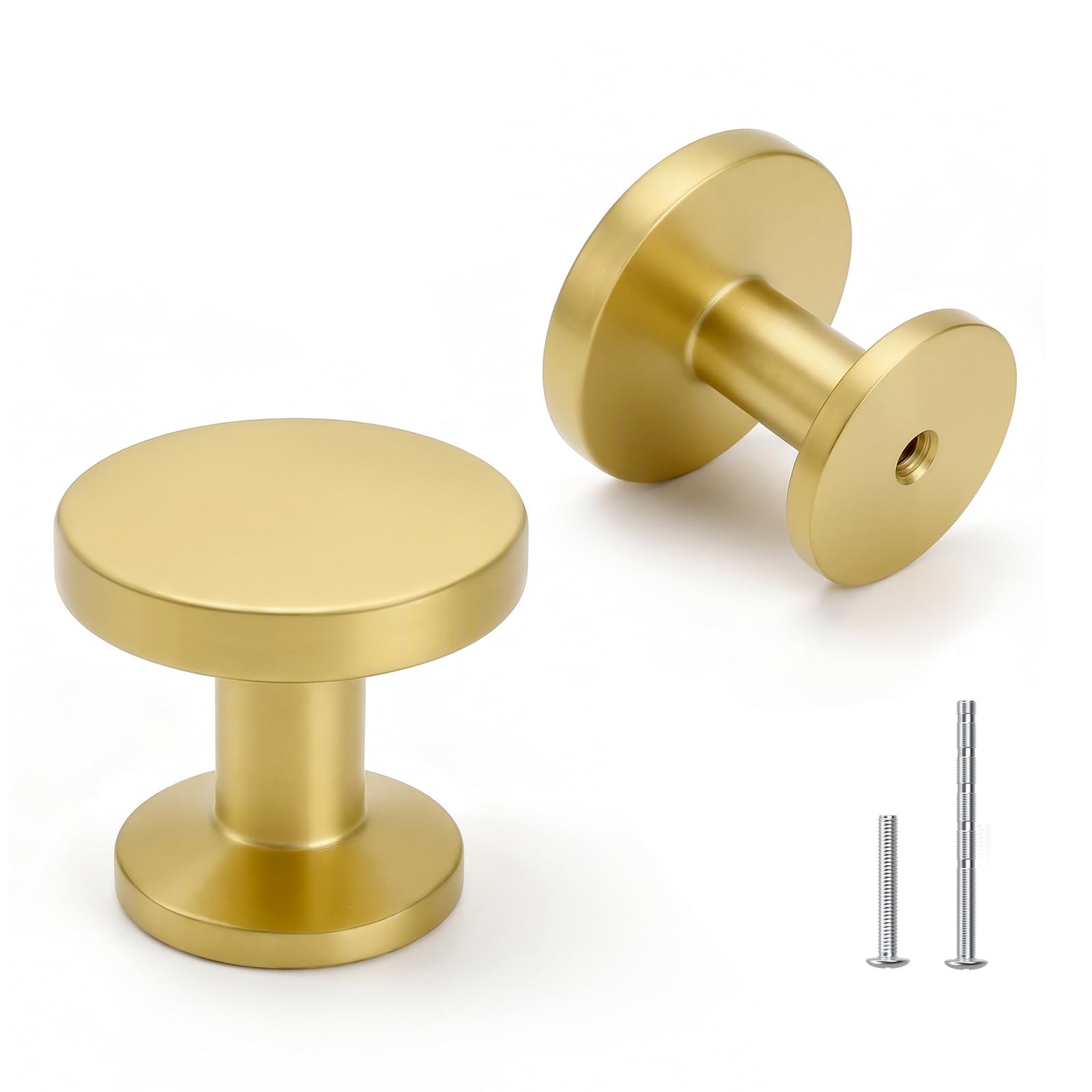 homdiy Paquete de 25 pomos de latón para gabinete, pomos dorados para gabinete, pomos redondos de latón cepillado, pomos dorados para gabinete, pomos dorados para gabinetes de cocina dorados