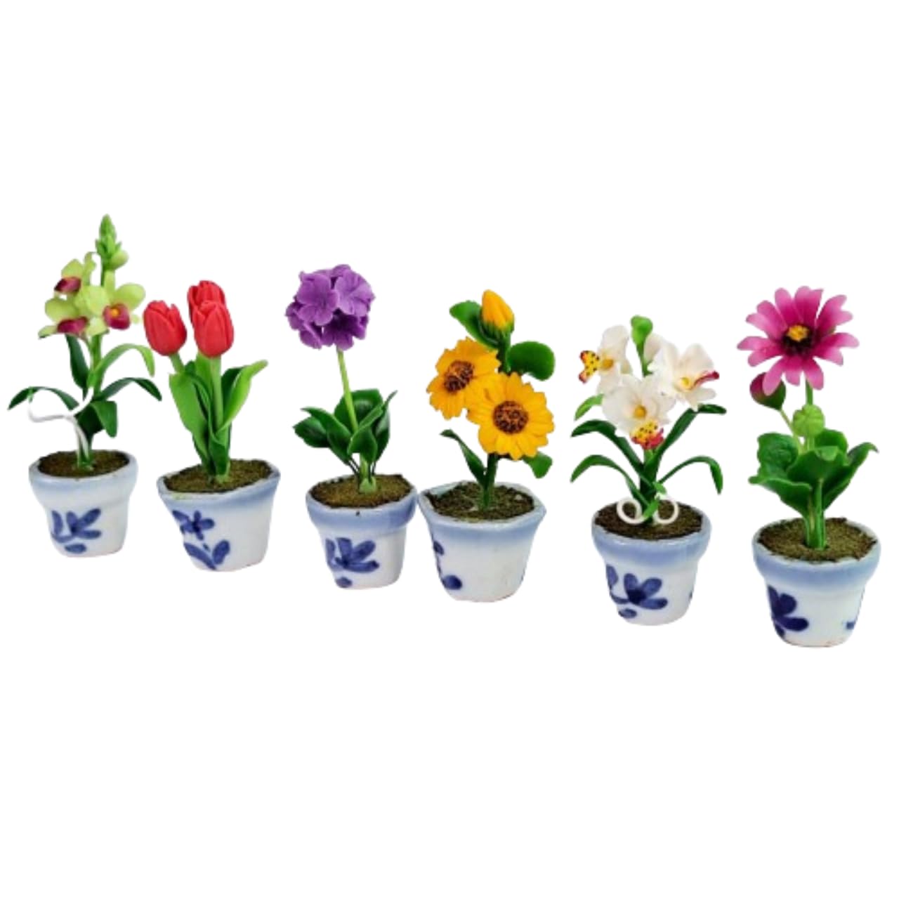 6 Flower Ceramic Pots (1.5x1.5x5cm/pc) for Decorating and Decorations, Featuring Pottery Miniature Ceramic Flower pots and Handmade Clay Flowers : Sun Flower