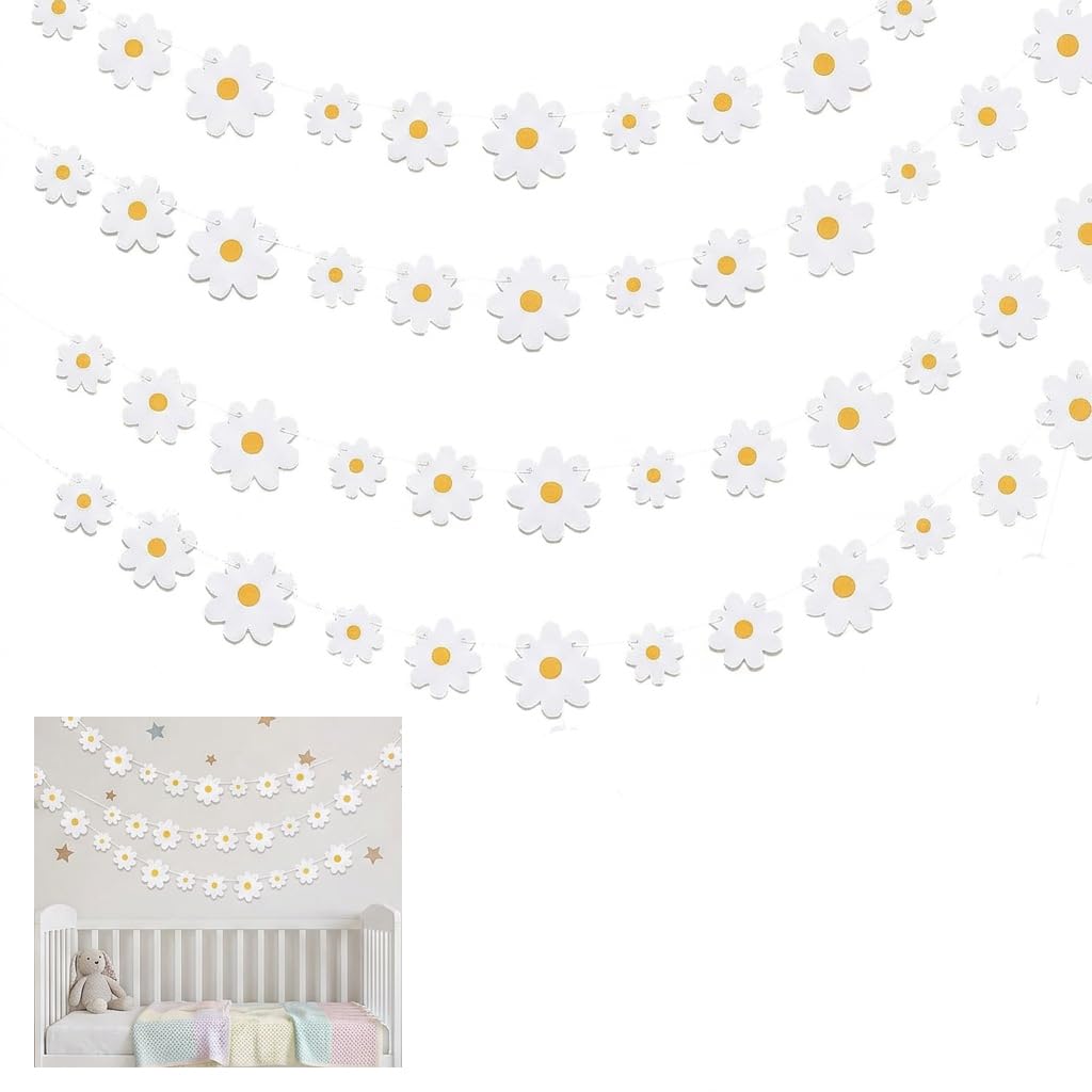 4 Stück Gänseblümchen Deko,Girlande Blumen,Daisy Boho Banner