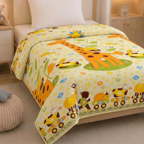 Image of Filymore Giraffe Comforter for Kids Boys - Cute Cartoon Print Single Bed Blanket, Microfiber Dohar for Boys & Girls | Soft Kids Winter & Summer Quilt |60x90 Inches (Yellow)